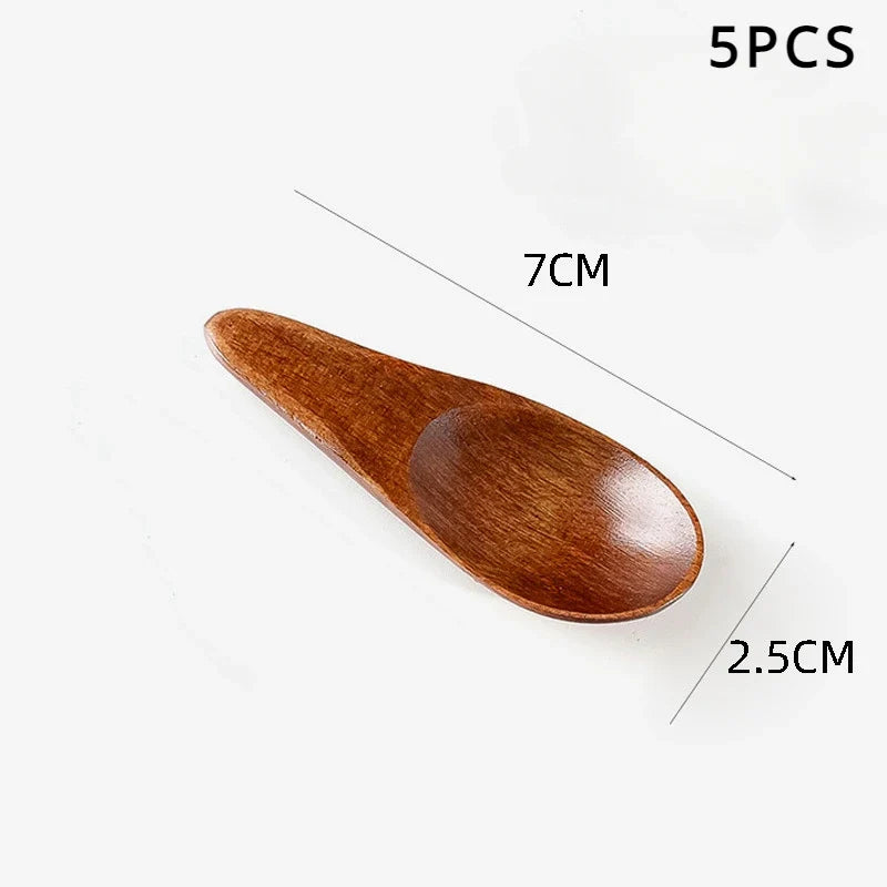 Wood Mini Tea Spoons Set of 5 – Coffee & Sugar Scoops 7cm