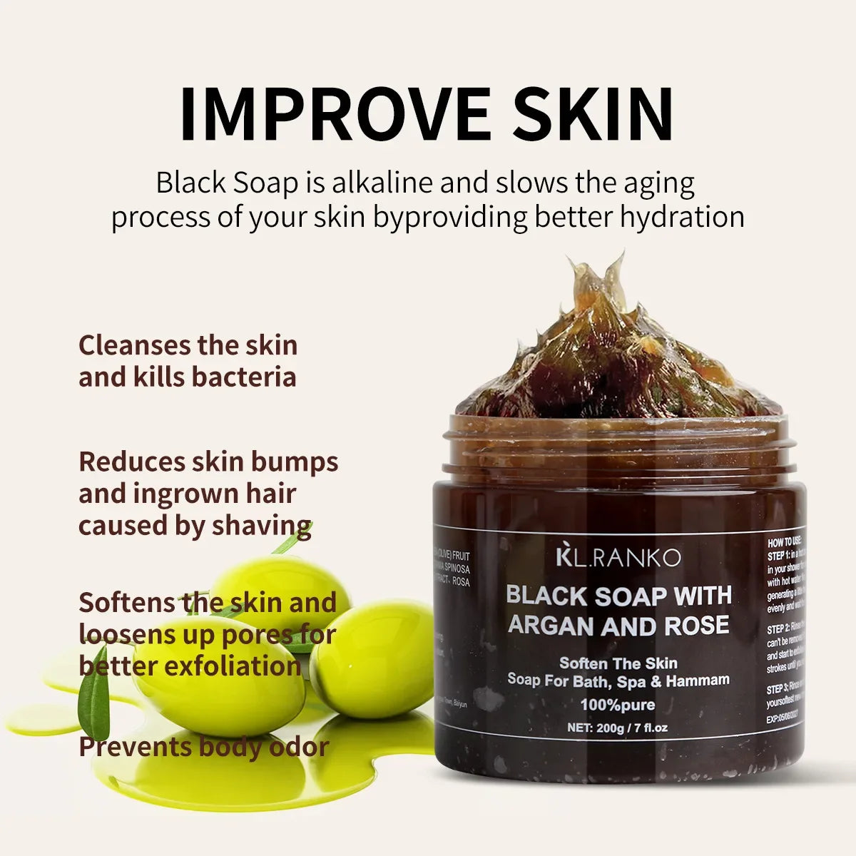 Black Beldi Soap Argan Rose Zawina Morocco Remove Body Acne