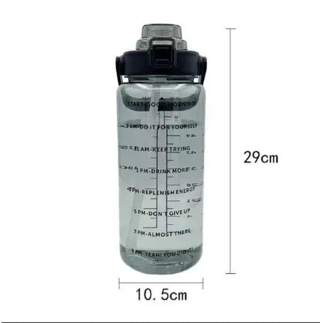 2L Water Bottle with Straw & Time Marker | BPA-Free Sport Jug