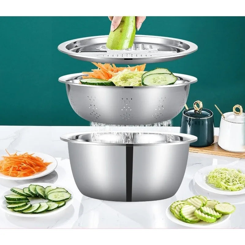 Stainless Steel Multi-functional Kitchen Grater Draining Bowl