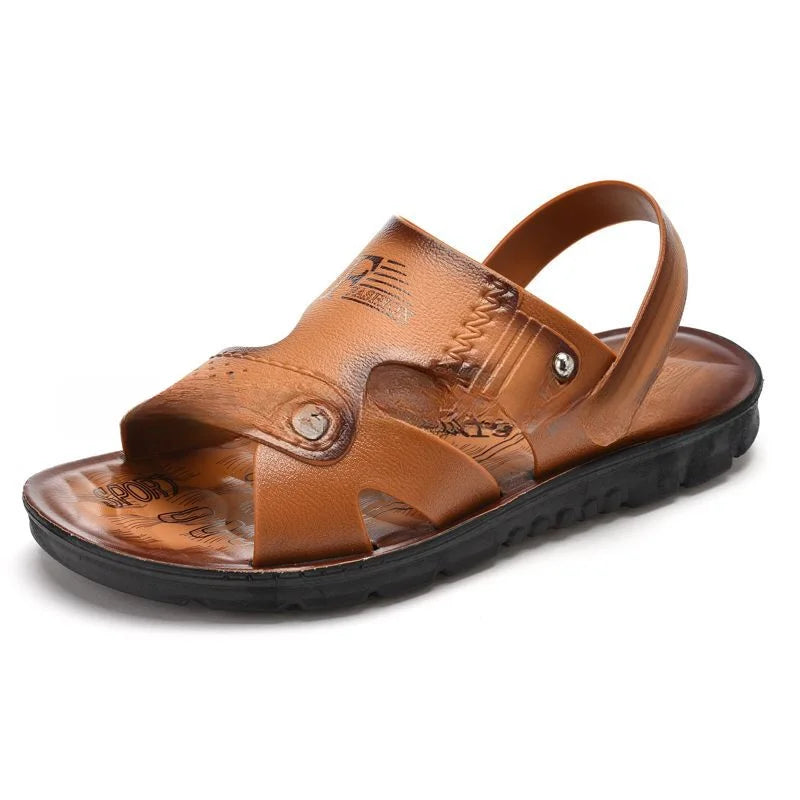 YBQJOO Men's Open Toe Leather Sandals – Anti-Slip Beach Shoes