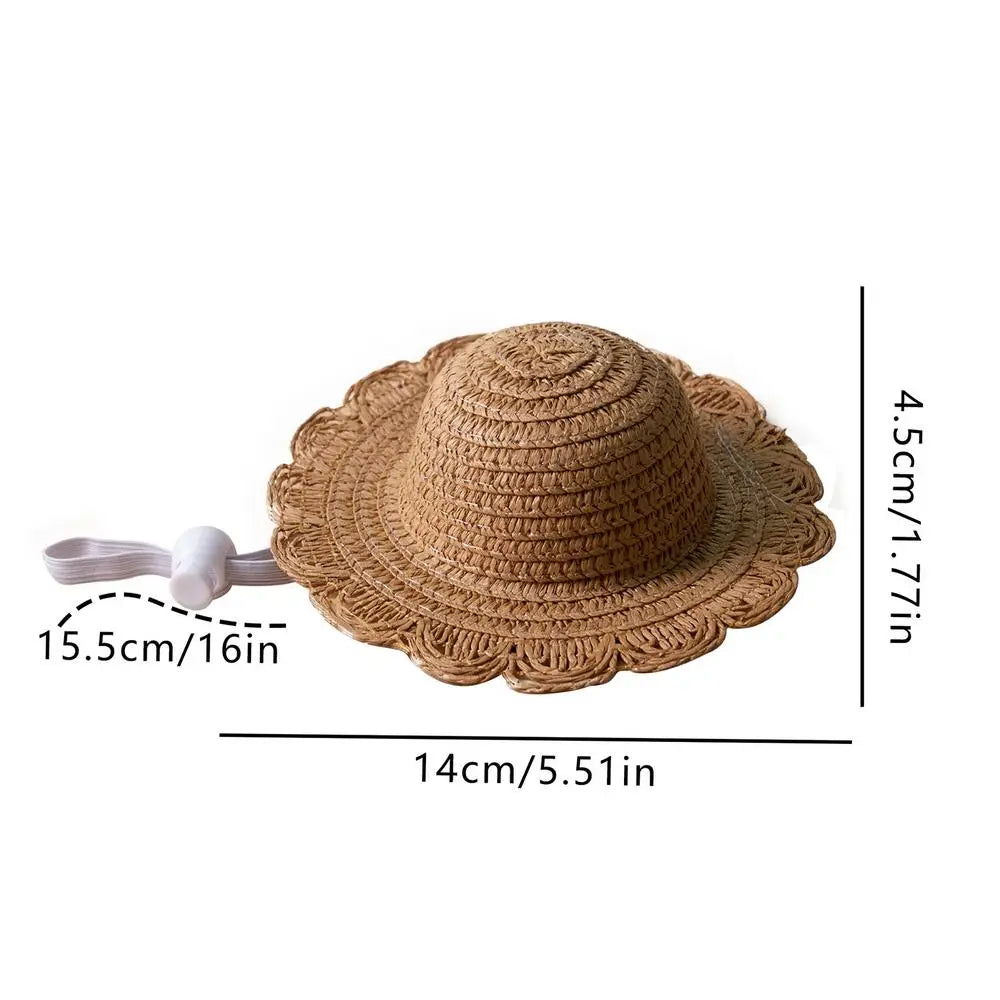 Adjustable Pet Straw Hat for Small Dogs & Cats | Sun Cap