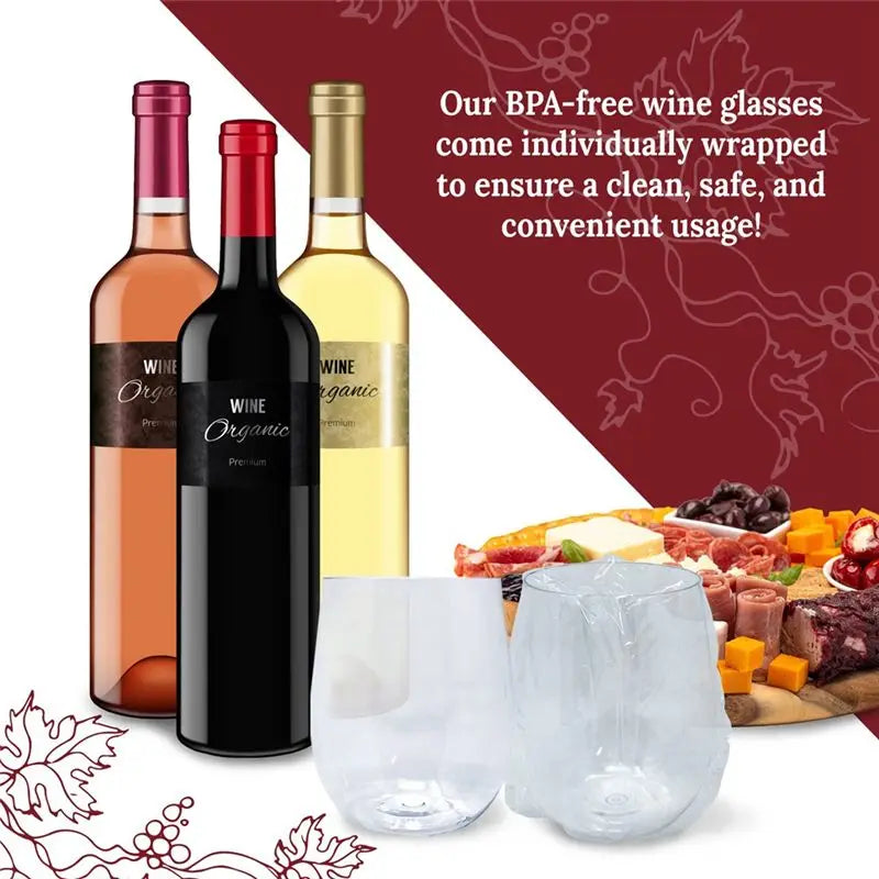 20-Pack Stemless Disposable Plastic Wine Glasses – Crystal Clear