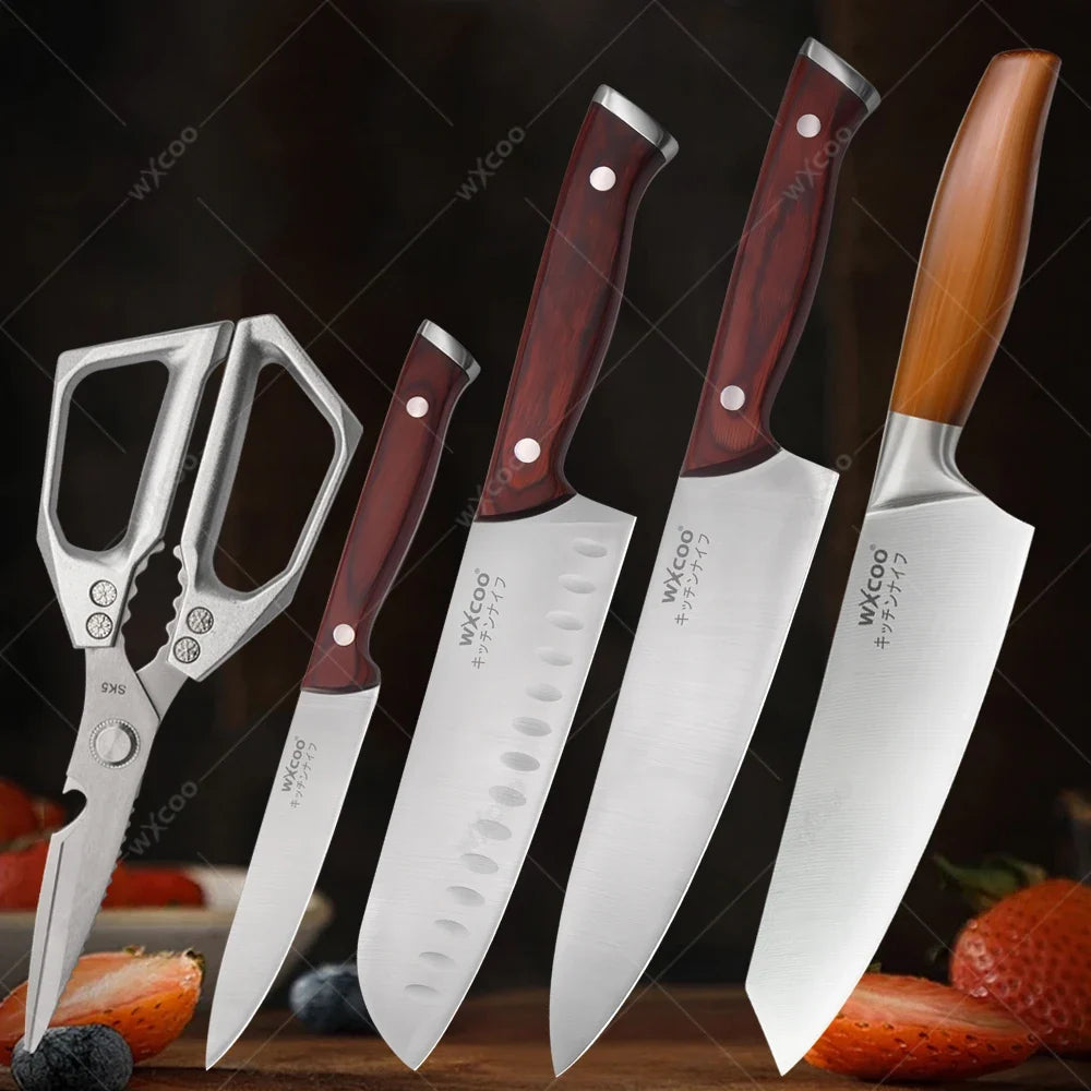 WXCOO Japanese Santoku Knife | Wooden Handle Kitchen Knife