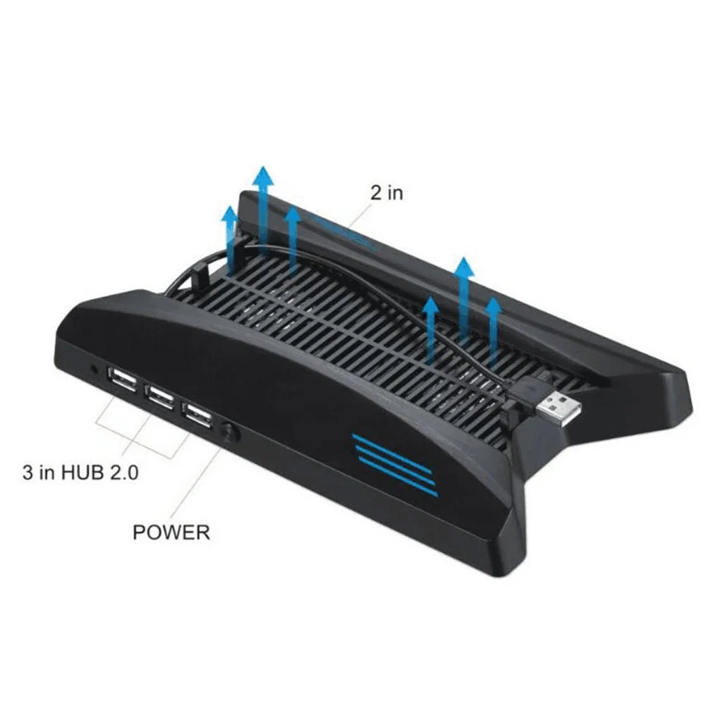 PS4 Pro Vertical Stand – Dual Cooling Fans & 3-Port USB Hub