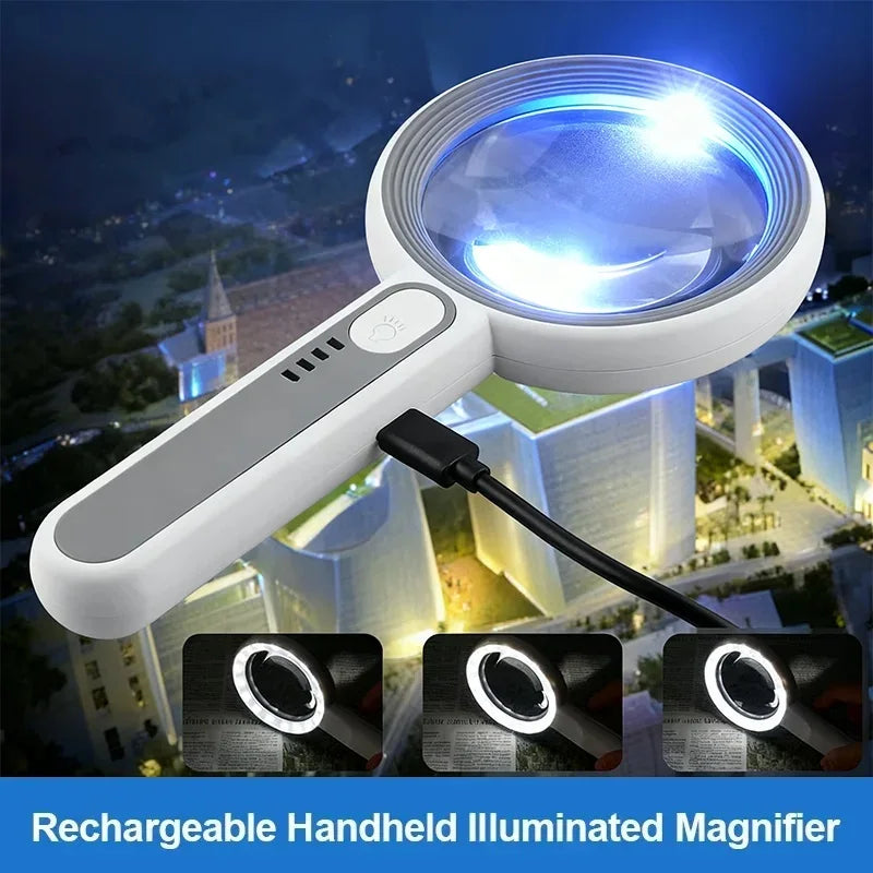 USB Rechargeable LED Magnifying Glass for Electronics & Antiques