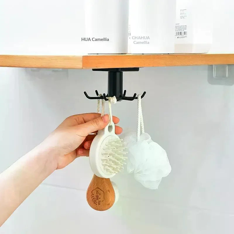 Under Cabinet Utensil Hanger – 360° Rotating 6-Hook Organizer