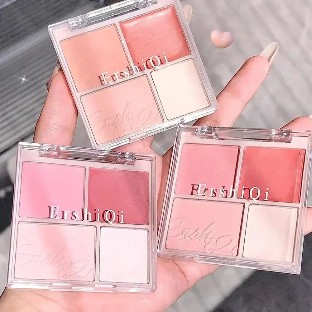 4-Color Matte Blush Palette – Pigmented Shimmer Cheek Makeup
