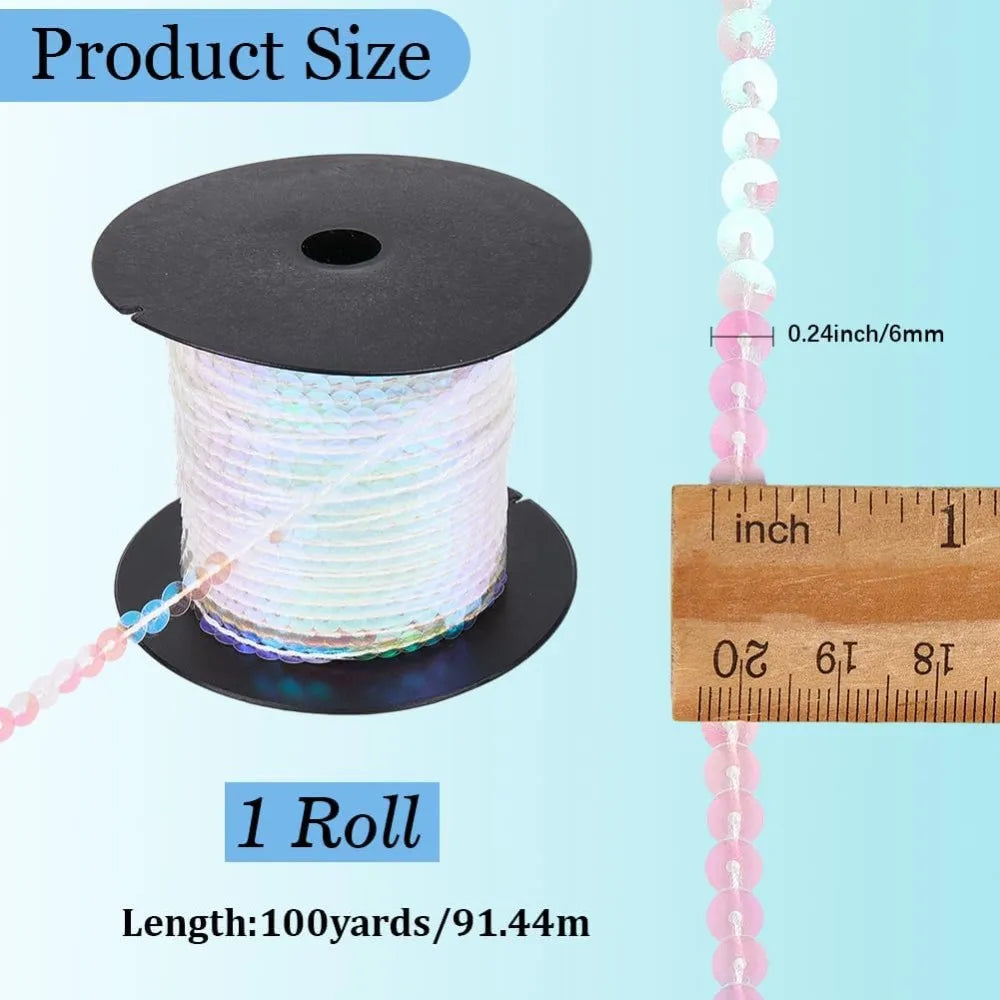 Clear AB Sequin Ribbon Trim 6mm 100 Yards | Iridescent PVC