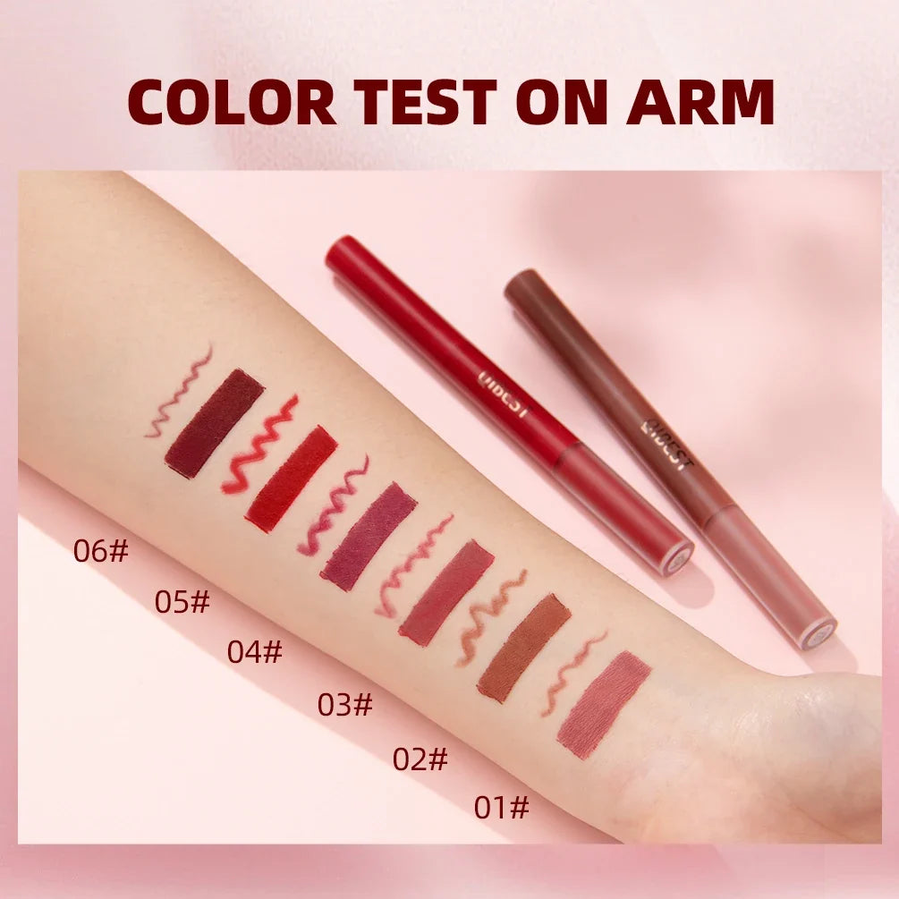 QiBest 2-in-1 Lip Liner & Gloss Pen – 6 Colors, Matte