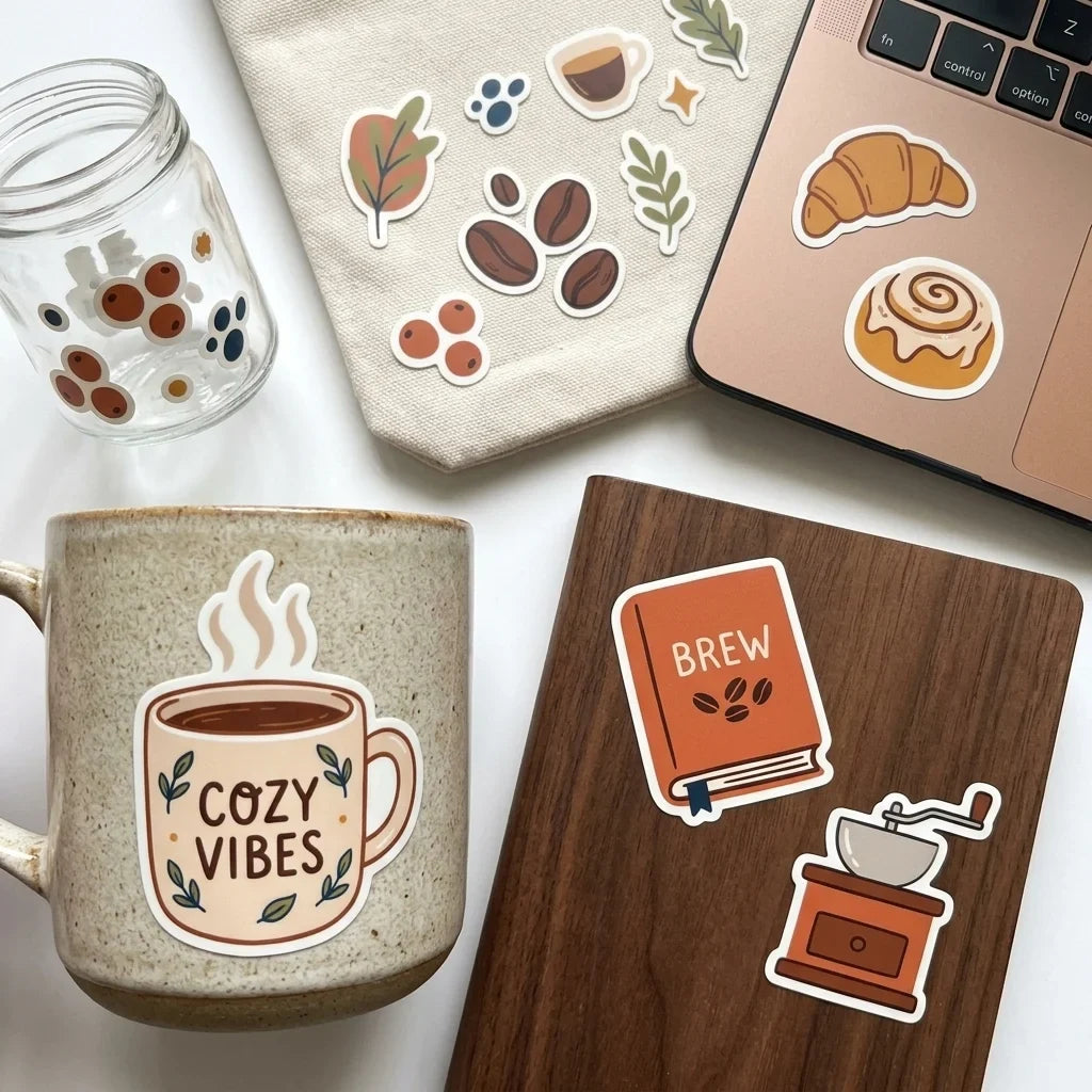 Cozy Coffee UV Transfer Stickers – Waterproof Cafe Decals