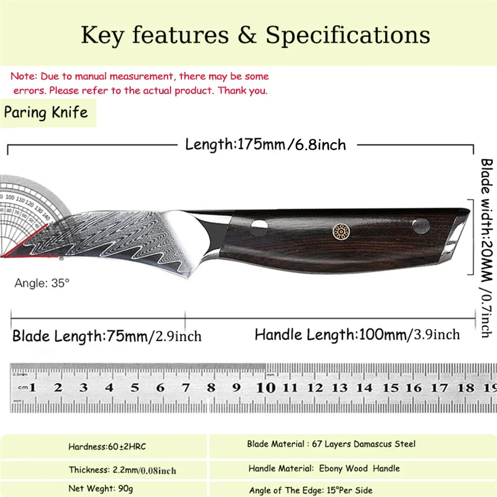 67-Layer Damascus Steel Paring Knife – Fruit Peeling Knife