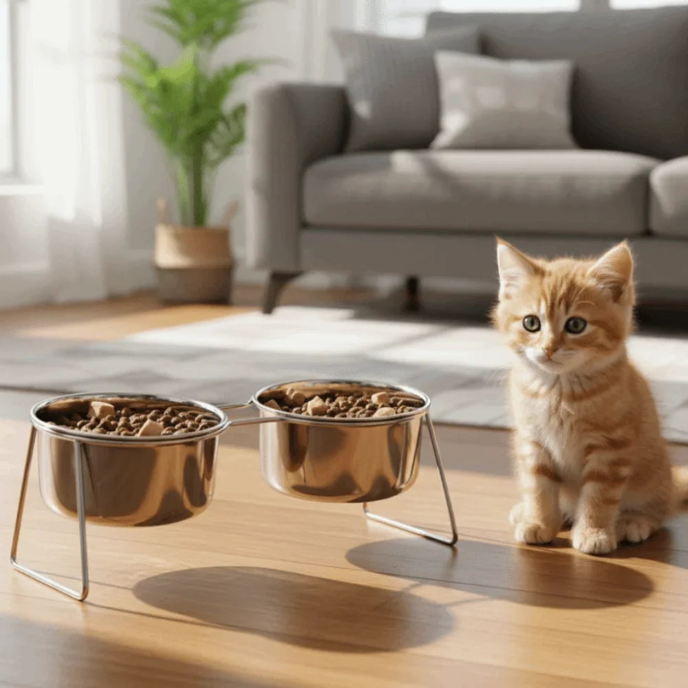Elevated Stainless Steel Pet Bowl with Anti-Tip Stand | Cat & Dog