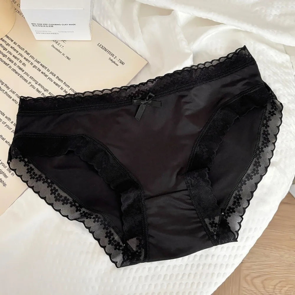 Women's Ice Silk Seamless Briefs – Lace Bow Cotton Crotch Panties