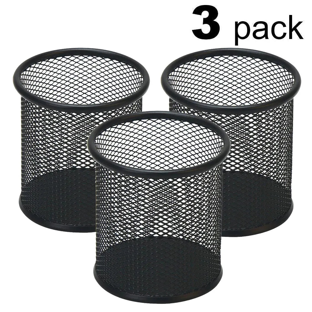 Metal Mesh Pen Holder Set of 3 | Desk Organizer Cups
