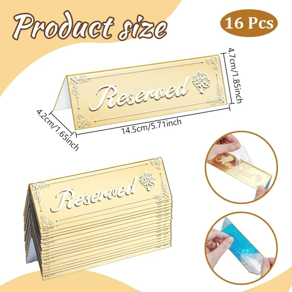 16 Gold Acrylic Reserved Table Signs – Wedding & Party
