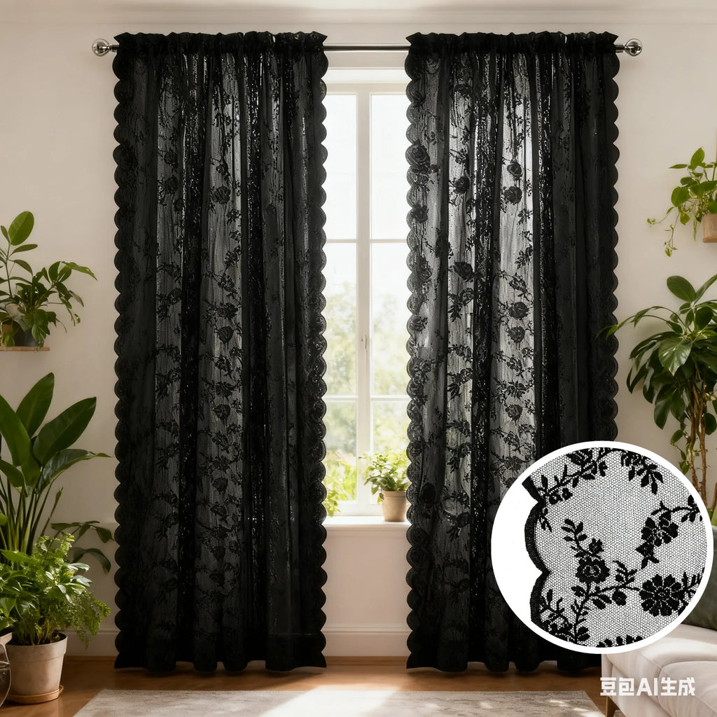 White Floral Lace Sheer Curtains | Rod Pocket Voile Drapes