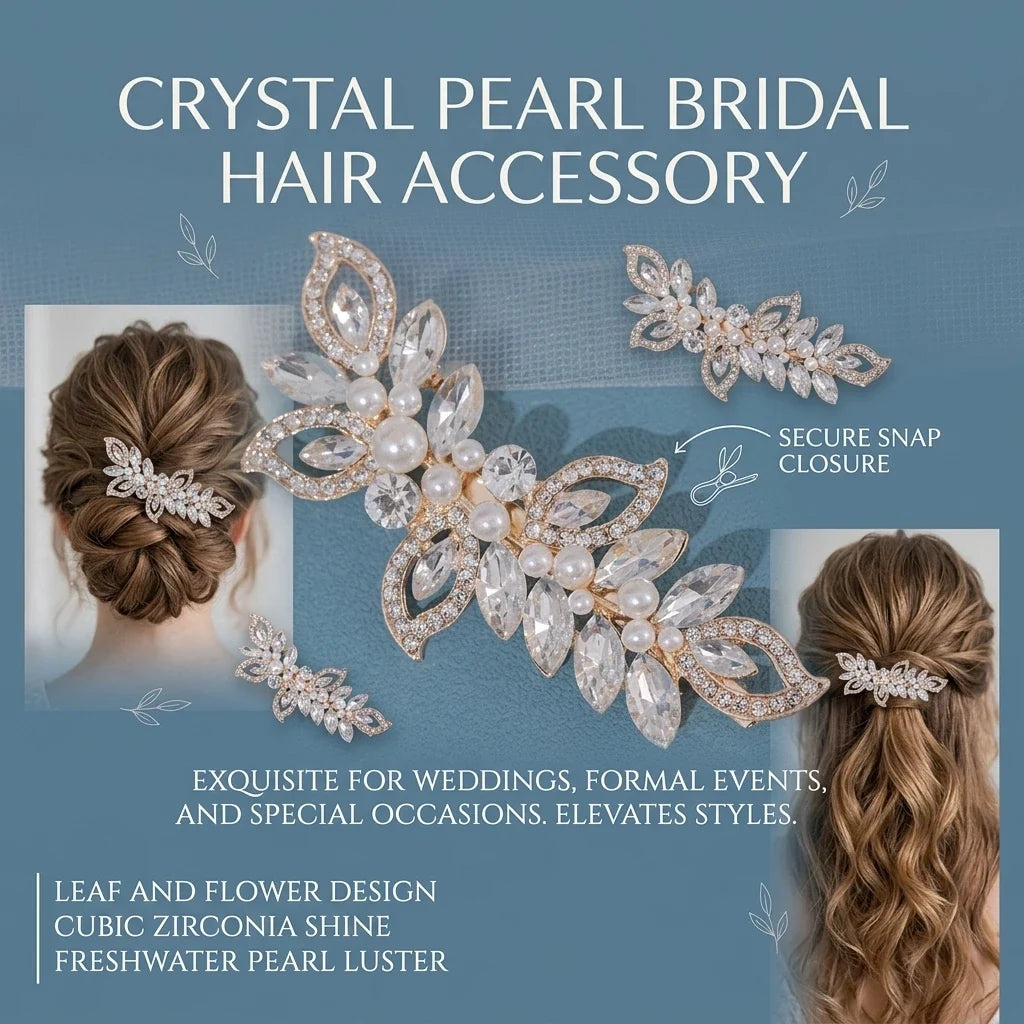Bridal Rhinestone Pearl Hair Clip & Comb Wedding Accessory