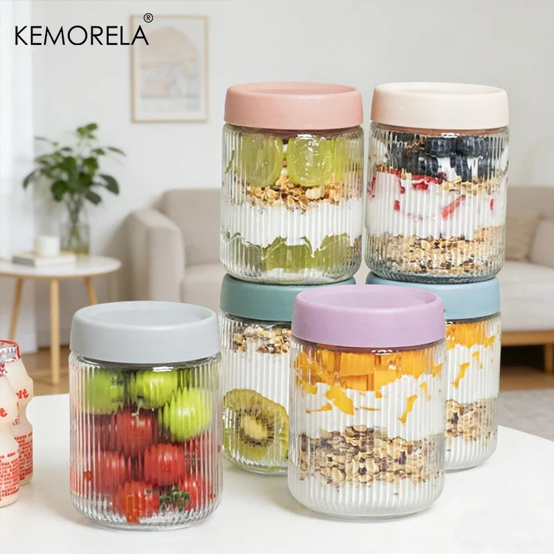 Airtight Glass Food Storage Jar – Leakproof Striped Canister