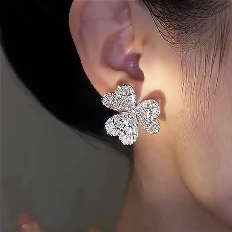 Huitan Triple Heart Stud Earrings – Cubic Zirconia Women's Jewelry