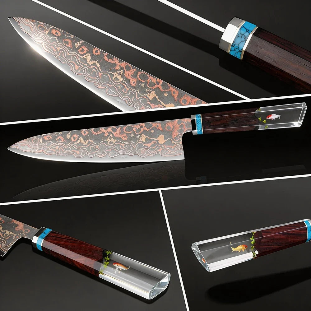 XITUO 8-Inch Copper Damascus Chef Knife – 33-Layer Forged