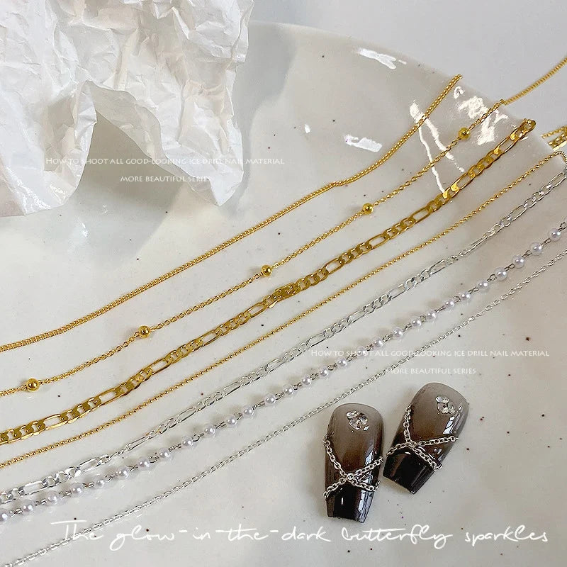 3D Nail Chain Charms Gold Silver Alloy Punk Nail Art Jewelry