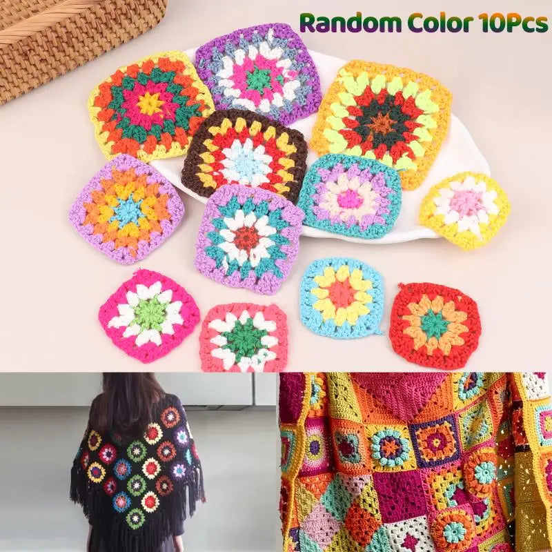 Random Mix Colors Handmade Crochet Doilies Suit Square Flower Diy