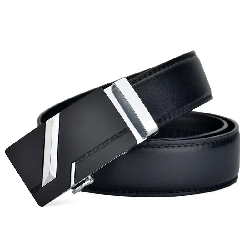 Men's High-quality PU Leather Belt Metal Automatic Buckle Long Luxury