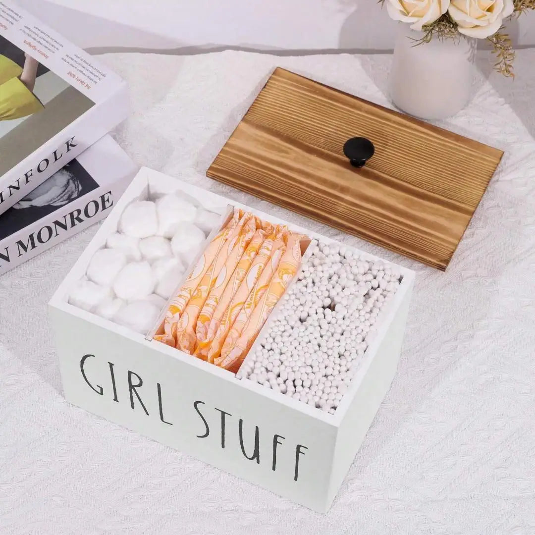 Tampon Organizer Farmhouse Bathroom Container Country Wooden Cover