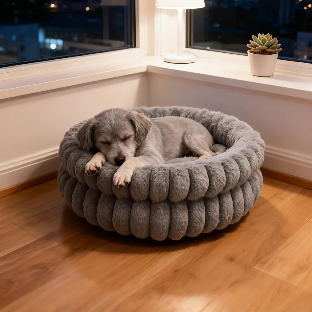 Pet Nest Straight Rabbit Fur Double-layer Round Cat Dog Mat Winter