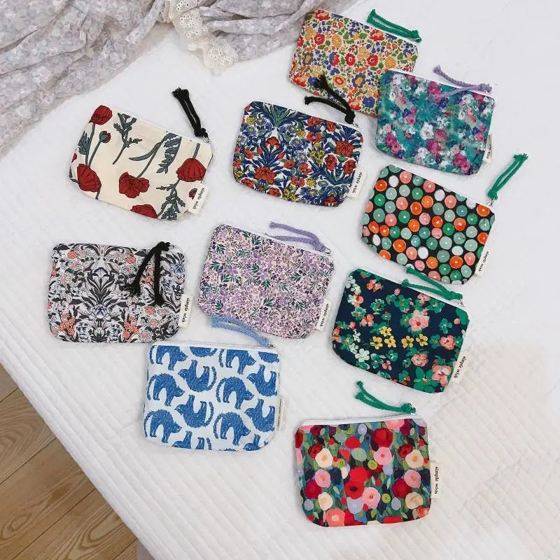 Floral Cotton Mini Cosmetic Pouch | Travel Makeup Organizer