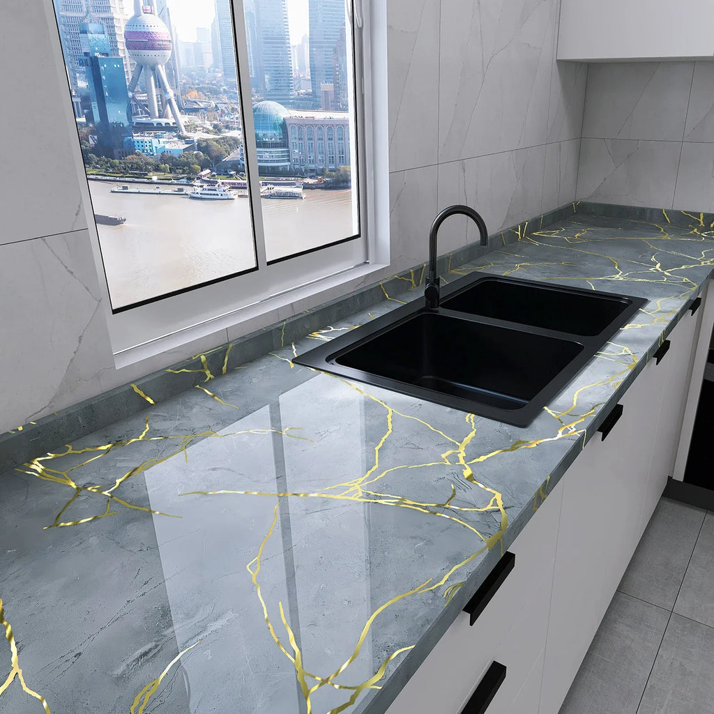Marble Self-Adhesive Wall Sticker – Waterproof PVC Kitchen