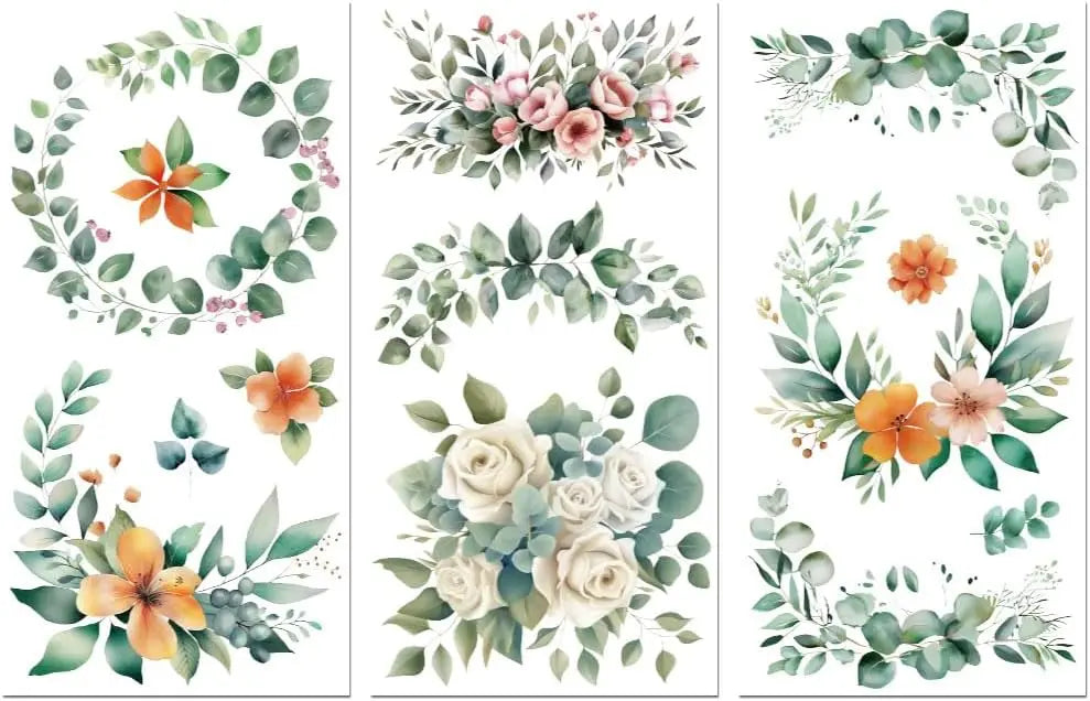 Rub-On Transfer Decals – Leaf & Flower Wreath 6×12" 3-Pack