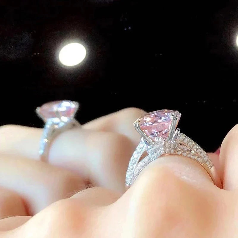 Huitan Big Oval Pink CZ Ring for Women – Statement Wedding Ring