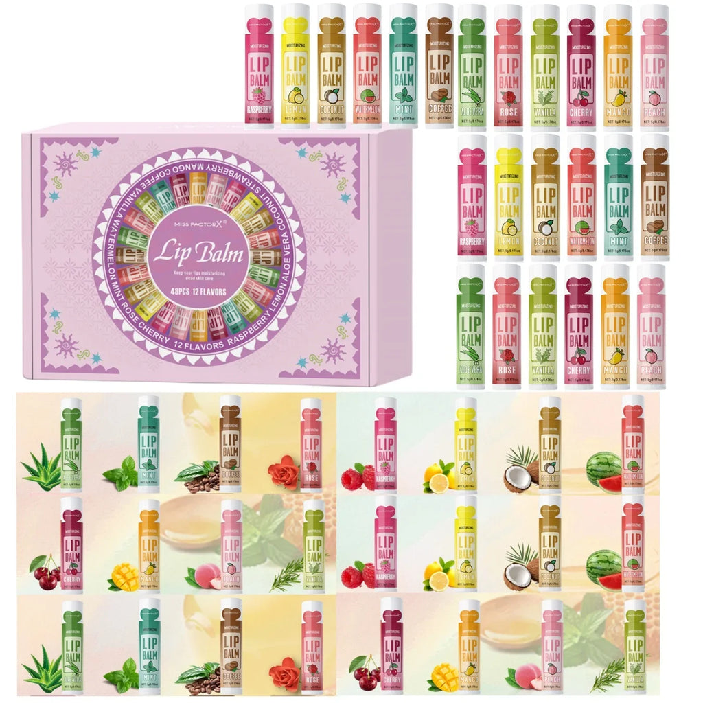 48-Piece Floral Lip Balm Set – Moisturizing & Brightening, 5g