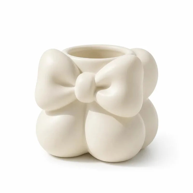 Cute Bow Ceramic Makeup Brush & Pen Organizer Cup – White