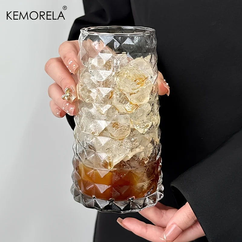 KEMORELA 500ml Diamond Glass Cup – Coffee, Whisky & Drinks