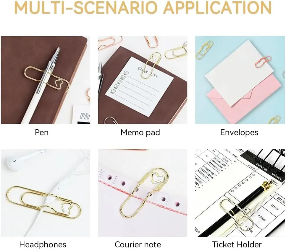 Heart Shaped Metal Pen Clips & Bookmark Holders for Notebooks