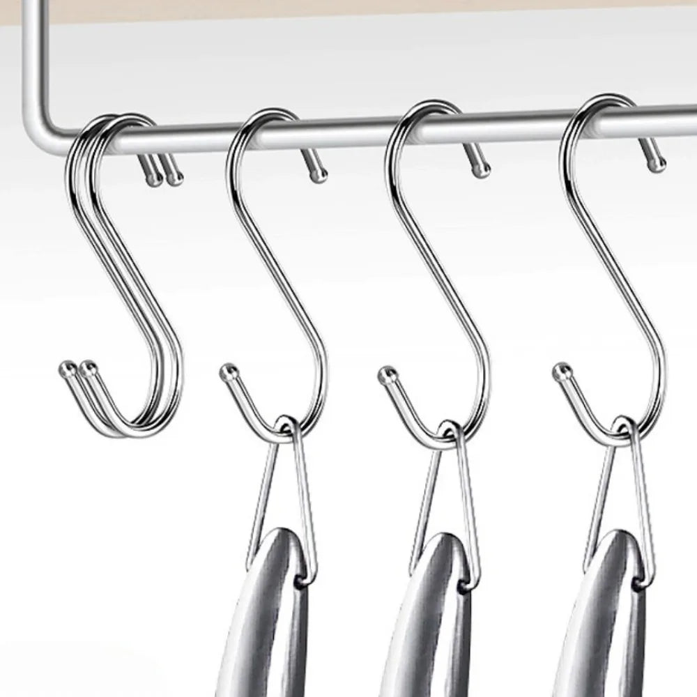 10-Pack Stainless Steel S Hooks – No-Drill Kitchen Organizer