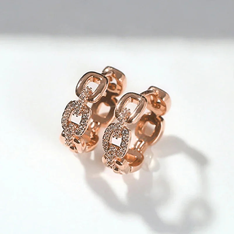 Huitan Chain Link CZ Hoop Earrings – Rose Gold Fashion Jewelry