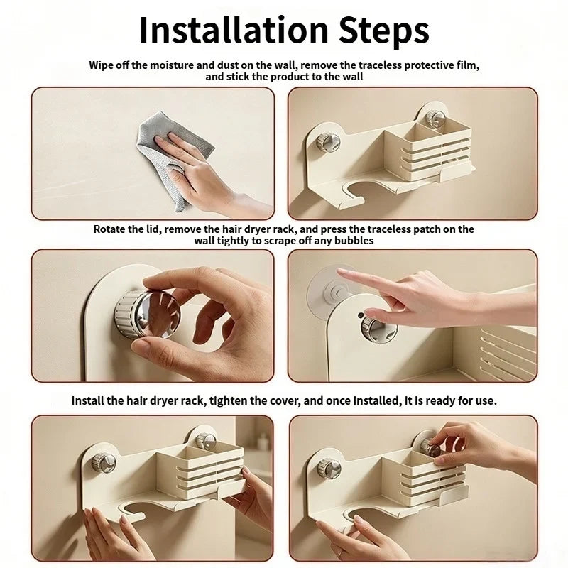 Punch-Free Wall Mount Hair Dryer Holder – Suction Cup Rack