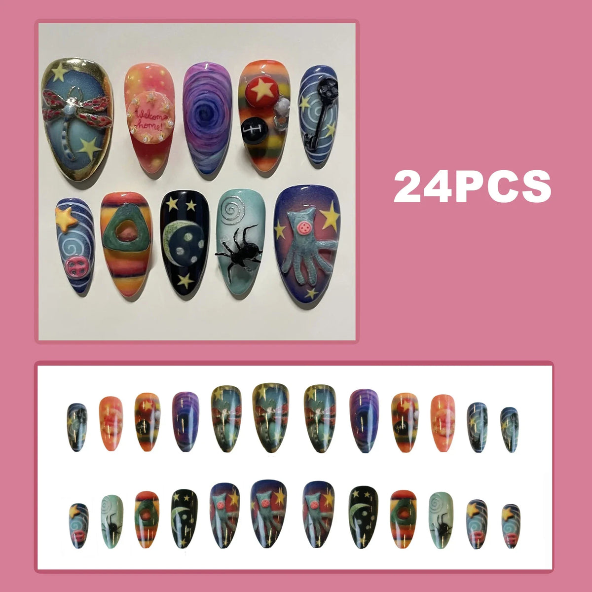 Gothic Fairy Tale Almond False Nails Press Wearable Halloween Resin
