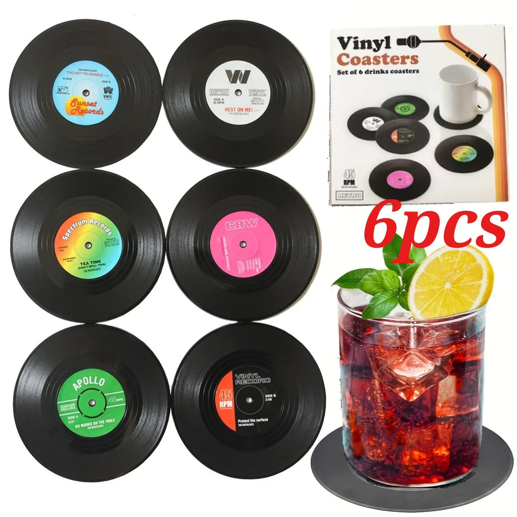 Vinyl Record Coasters Absorbent Retro Home Decor Coffee Cup Placement