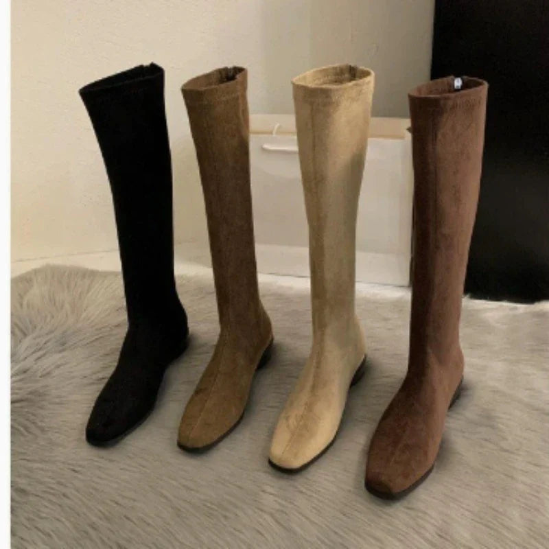 Women's Pointed Toe Knee-High Boots | Faux Suede Chunky Heel
