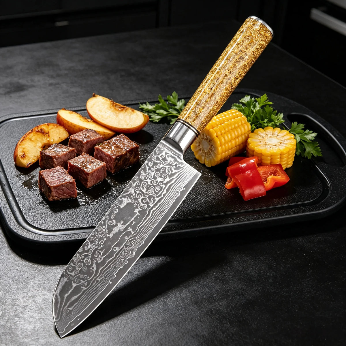 67-Layer Damascus Steel Santoku Knife | Sharp Chef Knife