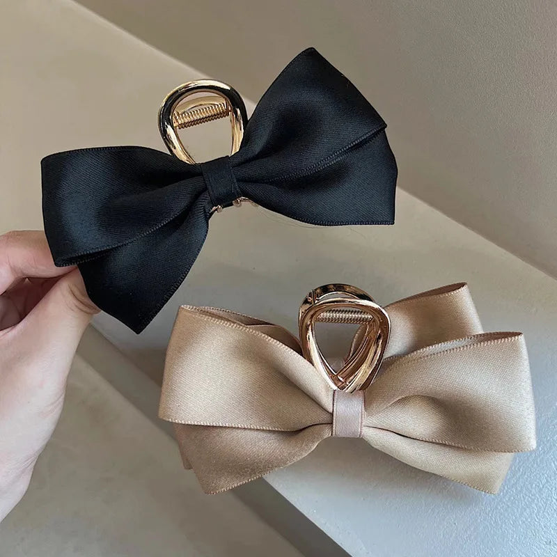 Black Satin Bow Clip WOMEN'S Summer Headwear Simple Temperament Hair