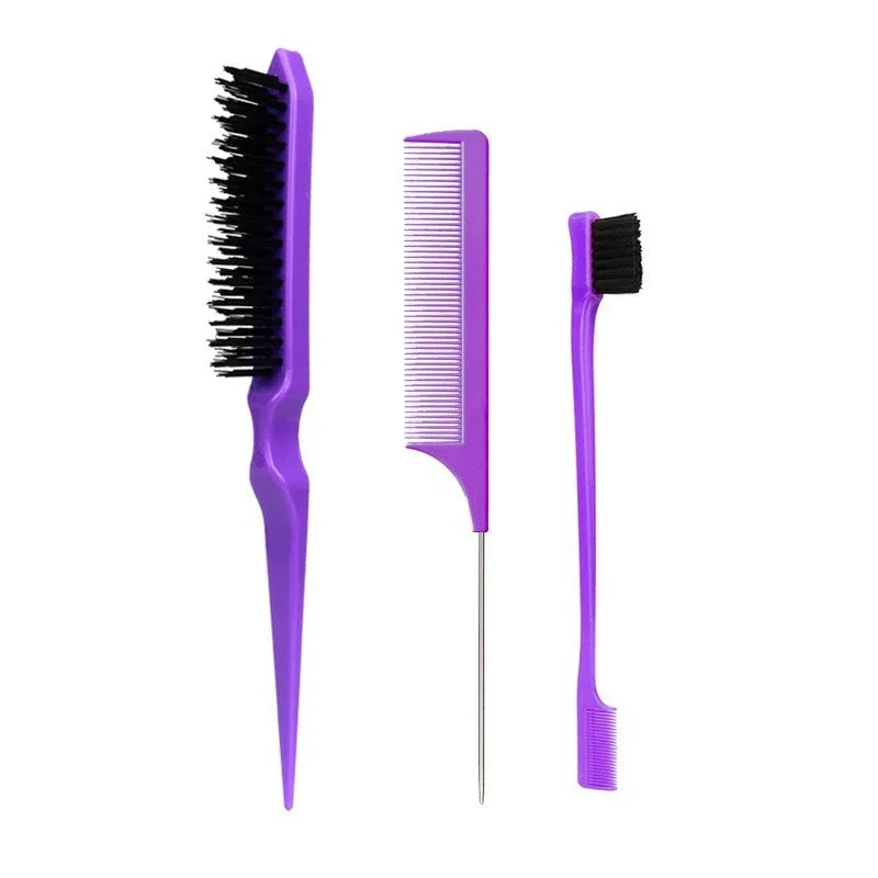 3-Piece Hair Comb Set – Rat Tail, Triple-Row & Eyebrow Brush