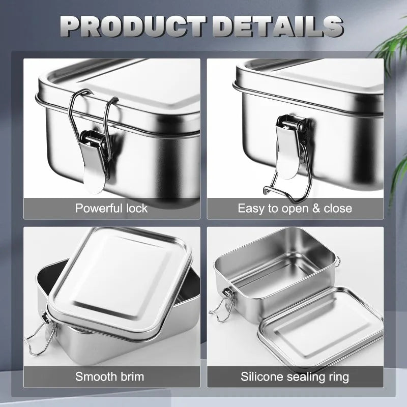 Stainless Steel Bento Box with Lockable Clips | Metal Lunch Box
