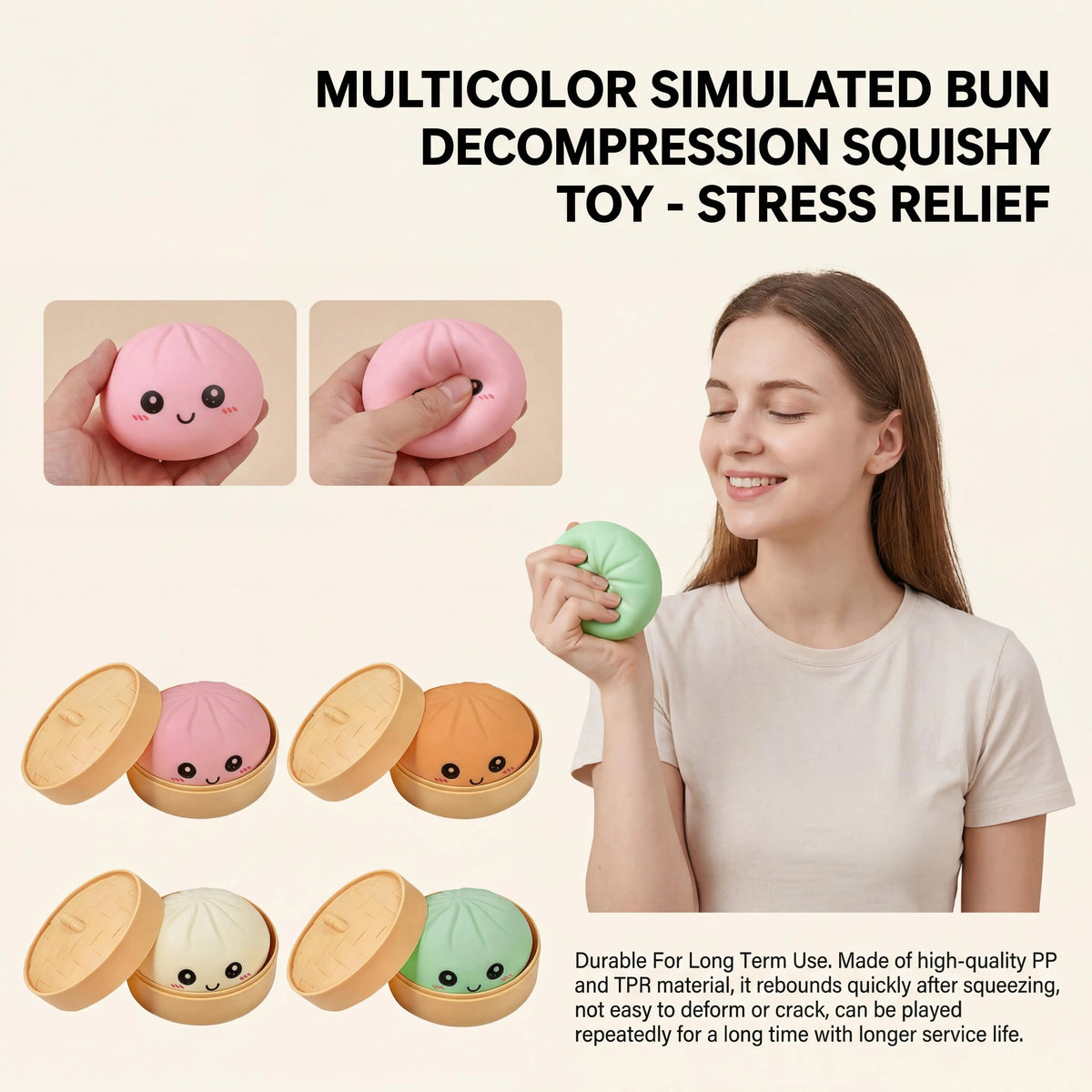 Dumpling Squishy Toy with Steamer – Stress Relief Ball 4 Colors