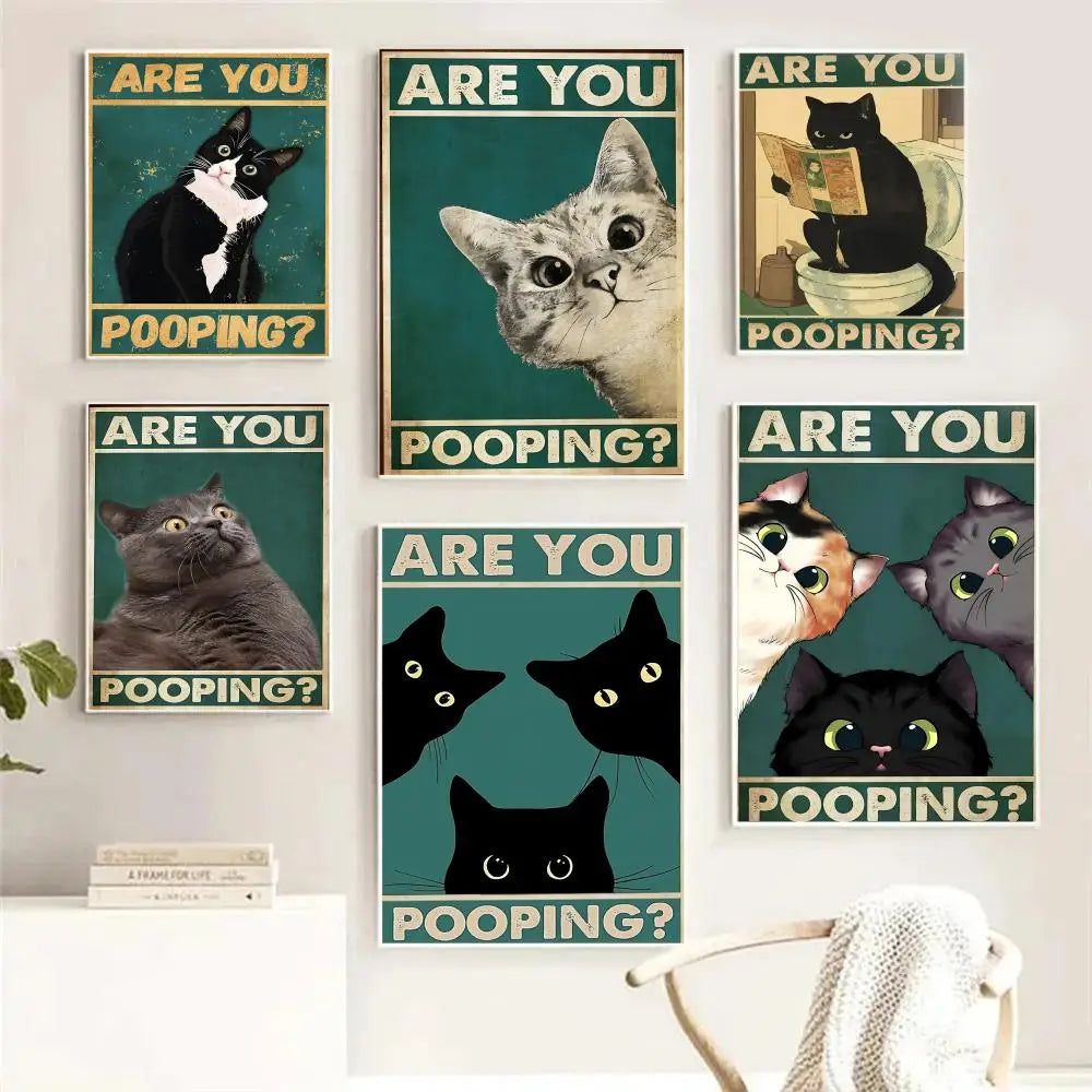 Funny Cat Canvas Wall Art – "Are You Pooping?" HD Print Poster